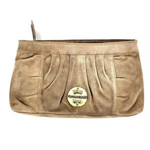 Carlo Pazolini beige tan taupe suede clutch purse zip closure top zipper inside